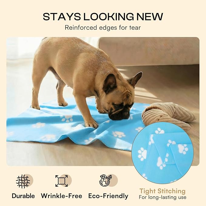 LINENLUX Cute Dog Blanket for Small Medium Dogs 6-Pack Soft Stretchy Fleece Blankets for Pet Cat Puppy Warm Wrinkle-Resistant Throw for Couch Bed Outdoor Light Blue 31x24 inch (Pack of 6)