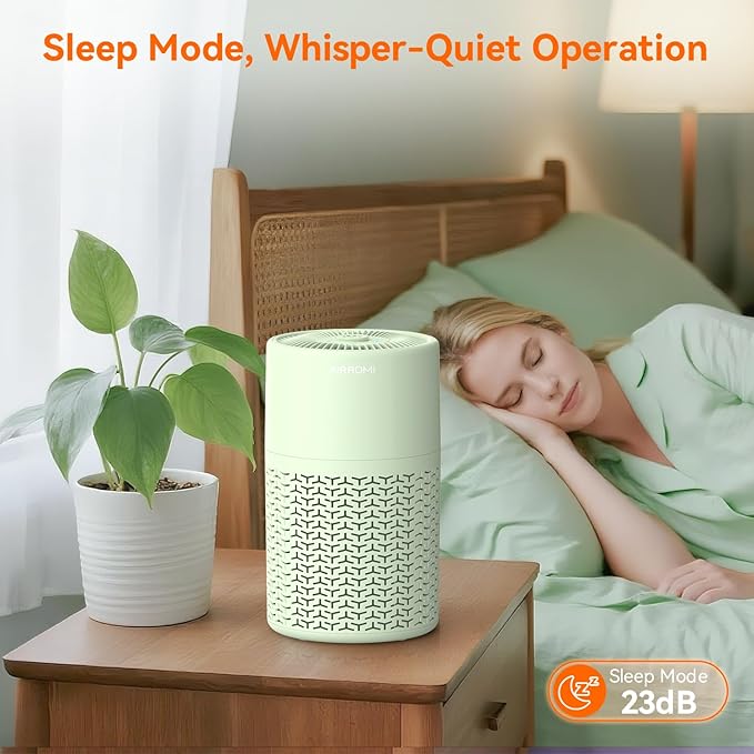 AIRROMI Pets Air Purifier for Home Allergies,Up to 660 ft². HEPA Deodorizing Activated Carbon Filter,With Fragrance Sponge for Better Sleep,Night Light,Pet Dander,Smoke,Odors,Air Cleaner A2002 Green