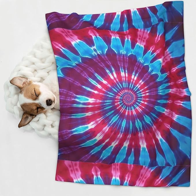 Reversible Dog Blanket for Beds Couches, Tie Dye, Double Sided Cat Blanket with Textured Dot Feel and Smooth Feel for Seasonal Comfort All Year