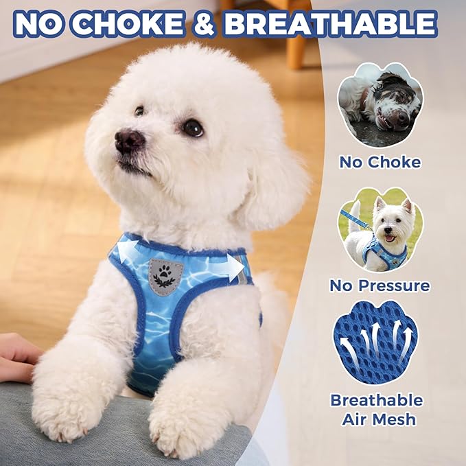 PAWCHIE Dog Harness and Leash Set, Step in No Pull Soft Pet Harness, Reflective Adjustable Puppy Vest for Small Medium Dogs Cats, No Choke Harness Vest with Poop Bag Holder for Walking,Running,Blue M