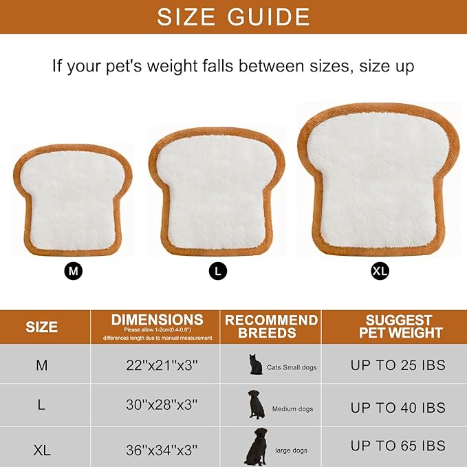 Orthopedic Dog Bed for Small Dogs, Toast Style Washable Non-Slip Pet Bed for Dogs and Cats, Puppy Kitten Washable Pet Mat Bed for Crate Home Indoor