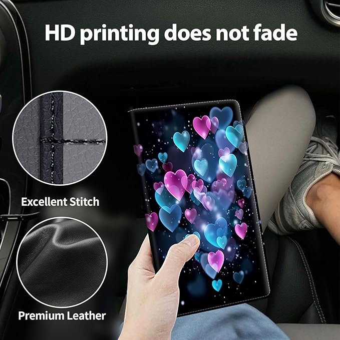 Car Registration and Insurance Holder, Leather Car Glove Box Organizer, Cool Car Accessories for ID, Driver's License Cards & Essential Document,business cards,Men&Women,Color Glitter Love Hearts