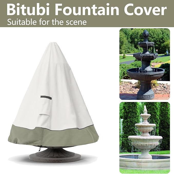 Bitubi Fountain Cover（48"x61"） 600D Oxford Cloth Garden Fountain Statue Protective Cover with Drawstring Waterproof Windproof Fountain Protector