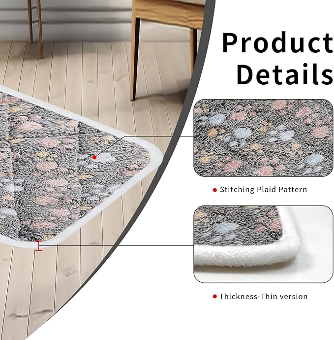 Dog Crate Mat, Soft Reversible Pet Bed Pad with Short Plush, 45x60cm, 2cm Thick, Machine Washable Mat for Small Dogs and Cats, Fits 60cm Crates