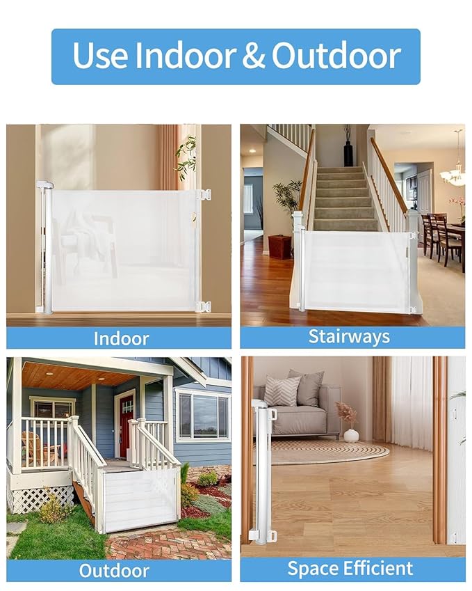 (2 Pack) Retractable Baby Gate for Doorways and Stairs, Mesh Safety Gate for Pet, Indoor & Outdoor Use, One-Hand Operation, Easy Installation, 33.6" Tall, Expands to 55" Wide（White,33.6"x55"