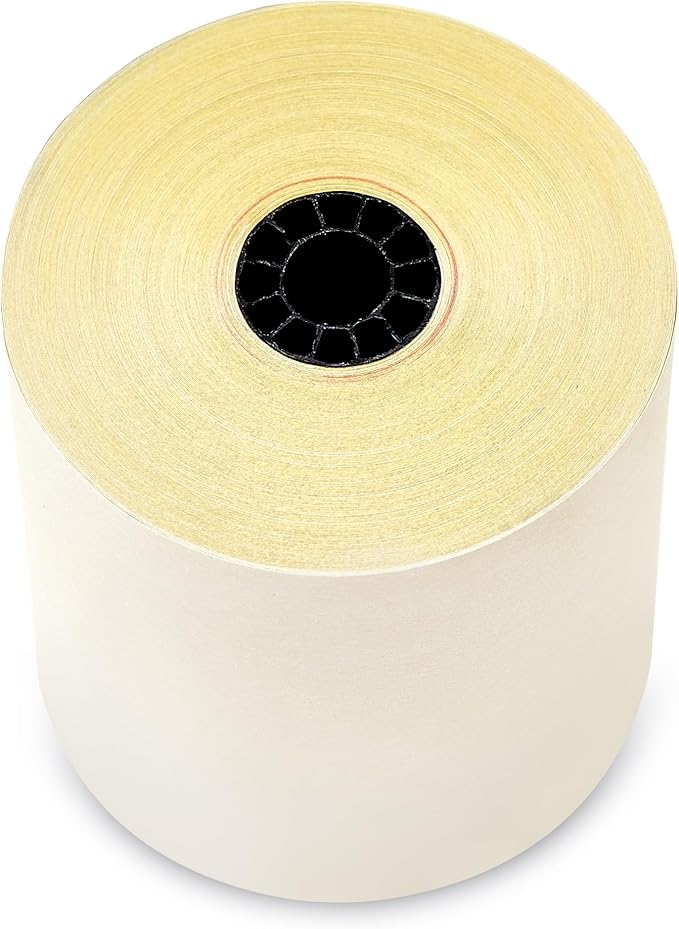 3" X 95' Two Ply Carbonless Rolls Compatible with Most Restaurant Kitchen Printers. (White/Canary - Pack of 50)