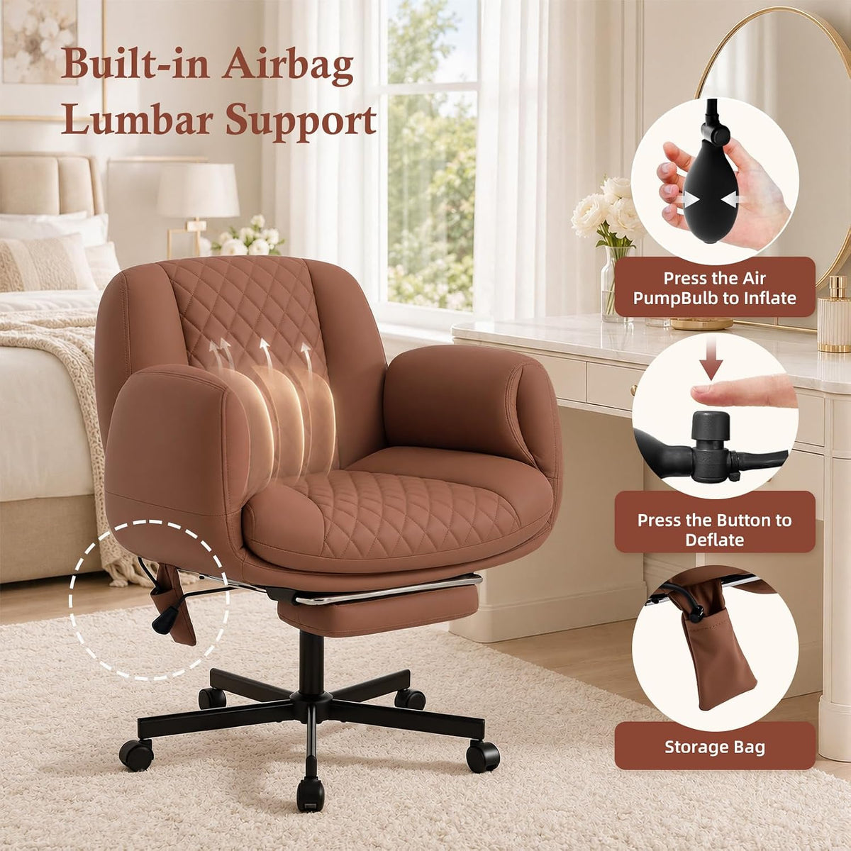 Criss Cross Office Chair with Footrest, Scratch-Resistant PU Leather, Brown