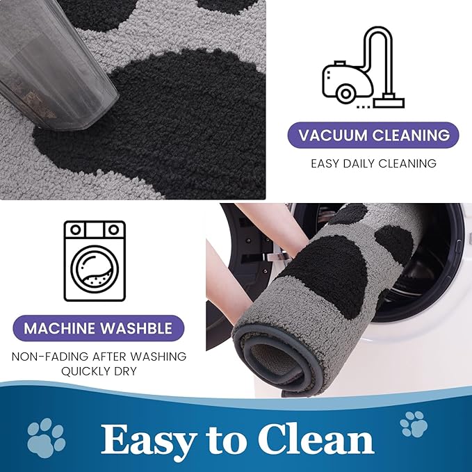Buganda Dog Door Mat for Muddy Paws, Absorbent Dirt Trapper Washable Indoor Doormats, Non Slip Low-Profile Mud Mat for Dogs, Front Entrance Doormat for Inside Floor (47x32 Inches, Grey)