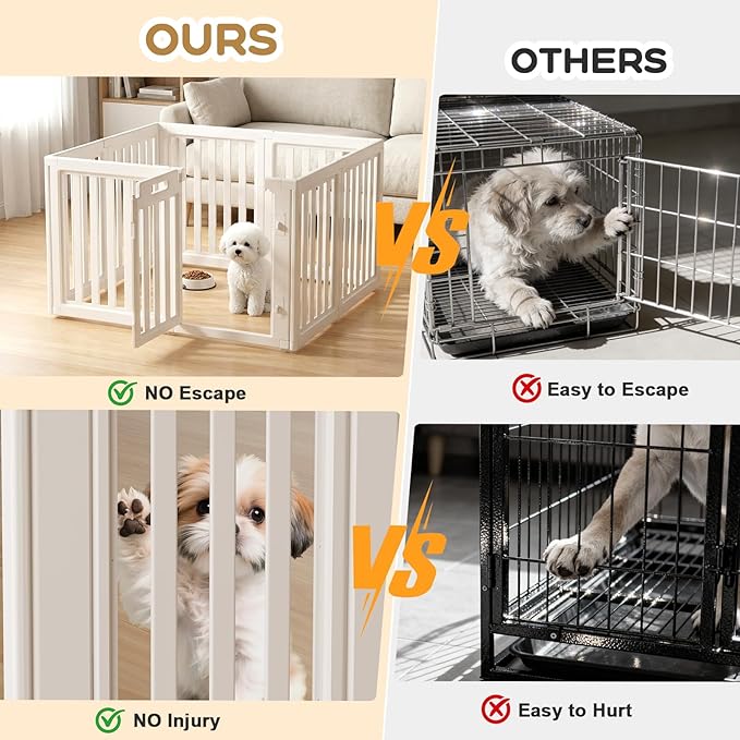 Clear Dog Play Pen,Pet Playpen with Door,Easy to Clean and Install Puppy pens for Both Indoor and Outdoor use (White, 30.3 inch Height, 8 Panels)