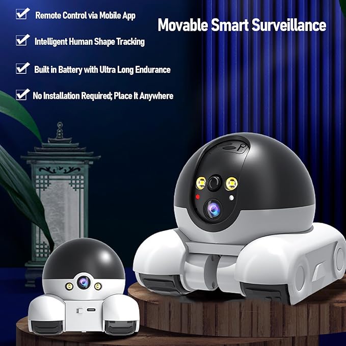 Movable Pet Camera with Double Lens 1080P Dual Rotating Picture Watching Wireless Indoor Security Camera for Cats Dogs