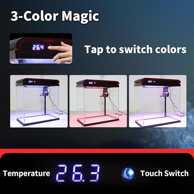 Glass 10 Gallon Fish Tank Aquarium - Smart Self-Cleaning Starter Kit with 3-Color LED Light, Ultra Quiet Pump & Filter, Temperature Monitoring for Betta Fish and Shrimp