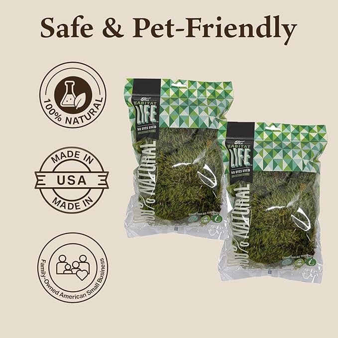 The Habitat Life - Natural Mood Moss - for Reptiles, Amphibians & Invertebrates Terrariums - Moisture-Retaining - Humidity Control - Soft Bedding - Dye-Free & Safe - Small - 2 Pack