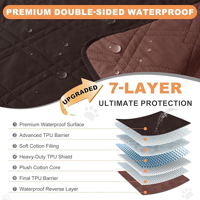 100% Waterproof Dog Couch Protector, Triple-Layer Waterproof Dog Bed Cover Pet Blanket Reversible 2-Tone Sofa Shield, Non-Slip Furniture Guard for Pets(68×82 Inch, Chocolate+Coffee)