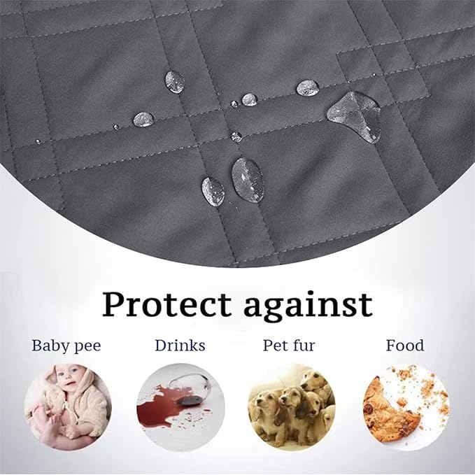 Dog Bed Cover Waterproof Microfiber Quilted Mattress Cover Pet Mat Silicon Non Slip 9 Size Furniture Protectors for Bed Sofa Couch (132 x 208 cm/52 x 82 in,Grey)