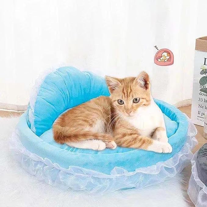 Princess Pet Bed with Bows Ruffled, Lace Design Soft and Beautiful Dog Sofa Detachable Cushion Princess Nest, Indoor Cave, Bottom, Removable Plush Cover