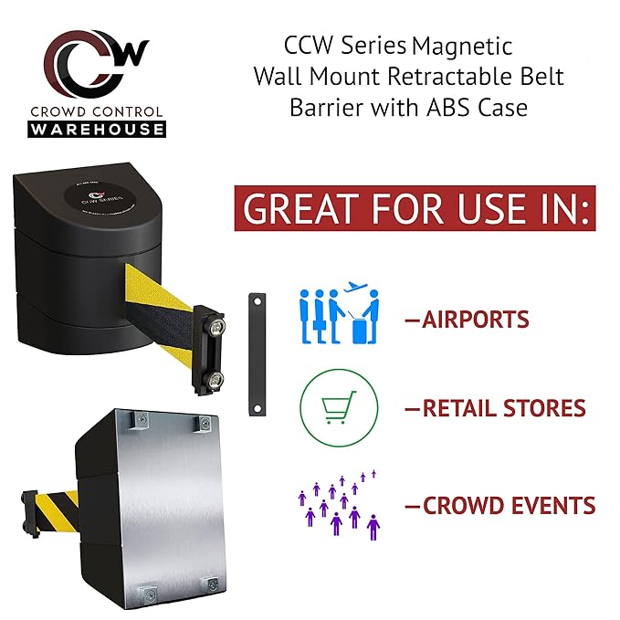 CCW Series WMB-230 Magnetic Wall Mount Retractable Belt Barrier (30 Foot Belt, Purple Belt with Black ABS Case)