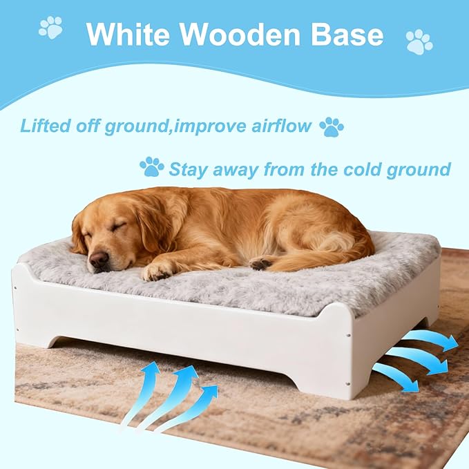 Medium Elevated Wooden Dog Bed Frame with Cushion, Raised Dog Couch Sofa 32½”x 24½” Up to 50lbs