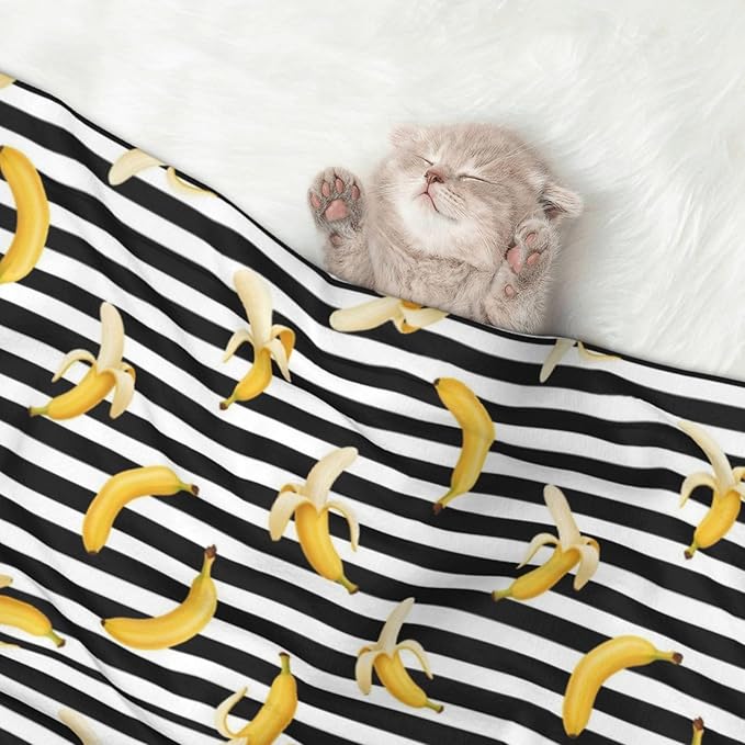 Reversible Plush Throw for Dogs and Cats, Banana and Strap, Double Sided Blanket with Nubby Dot Side and Sleek Side Ideal for Cuddling Nesting Security