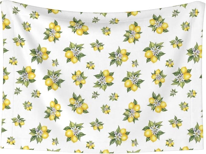 Double Sided Plush Pet Blanket with Cozy Dot Texture and Smooth Reverse, Yellow Lemons Trees With Green Leaves And White Flower Summer Plant, Reversible Throw for Dogs Cats on Couches Beds Crates