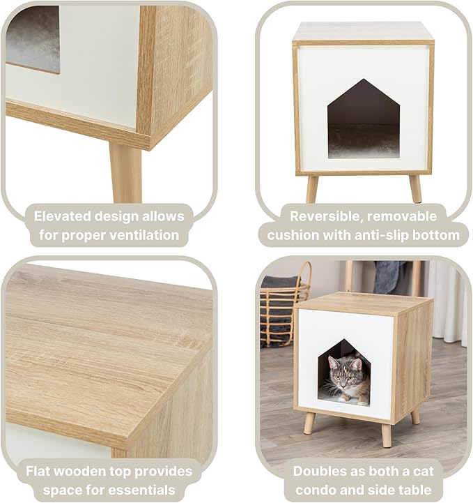 Trixie Isa Indoor Cat Condo, Modern Cat Bed Side Table & Nightstand, Cat Hideaway Cave with Cozy Cushion