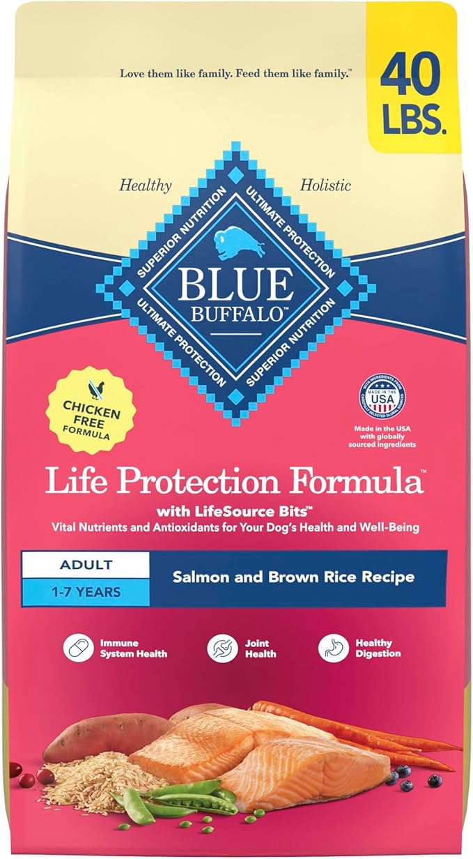 Blue Buffalo Life Protection Formula Adult Dry Dog Food, Helps Build and Maintain Strong Muscles, Made with Natural Ingredients, Salmon & Brown Rice Recipe, 40-lb. Bag
