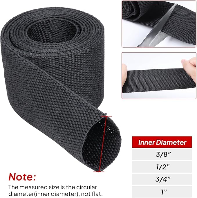 2 to 1 Ratio 1/2" - 18 feet Heat Shrink Fabric Braided Cable Sleeves Cord Management Protection for Automotive Cable/Wire/Irregular Shape Hose