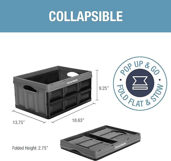 CleverMade Collapsible Storage Bins - Stone 3 Pack 32L - Stackable Containers Heavy Duty Capacity Folding Crates - Space-Saving for Home