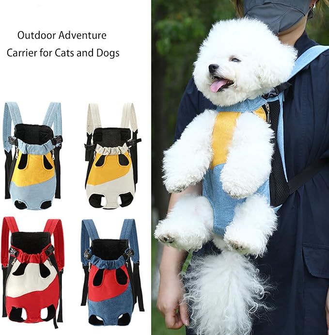 Lightweight Pet Backpack Carrier for Small Dogs & Cats - Easy-Fit Adjustable Straps, Basic Legs-Out Design, Durable for Daily Use (Fits Pets Under 15lb) (Red-White Color-Blocked, Medium)