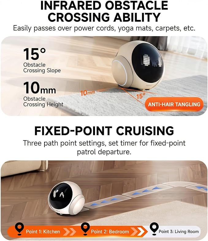 Denash Robot Camera on Wheels,1080P Movable Indoor Camera with Remote Interaction, 2 Way Talk, Night Vision, Motion Detection, Auto Recharge, APP Control Home Security Cam for Pet, Elderly, Baby