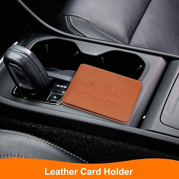 HARFINGTON Car Registration and Insurance Holder PU Leather Vehicle Glove Box Organizer Storage Accessories Car ID Holder with 10 Pockets for License ID Card Bank Card Documents, Yellow