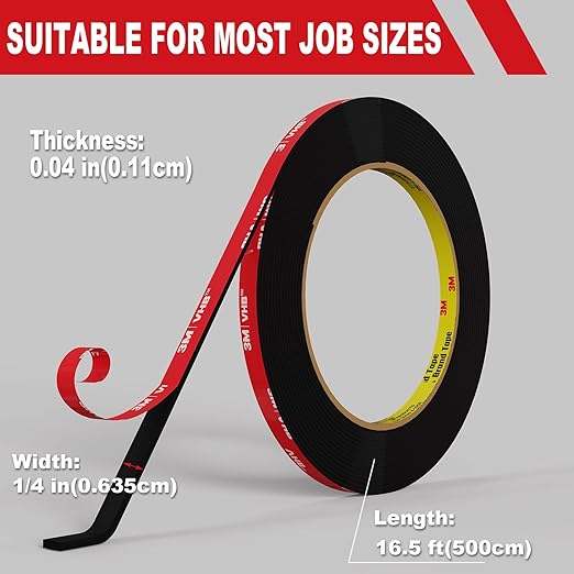 Double Sided Tape Heavy Duty 1/4 inch * 16.5F，Double Sided mounting Tape for Walls,vhb Strong Double Sided Tape Heavy Duty for Car, LED Strip Light, Home/Office Decor