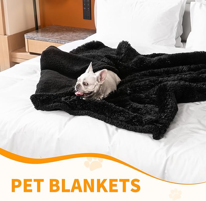 Black Pet Calming Couch Throw Blankets for Dogs Waterproof Dog Blanket Fluffy Long Faux Fur for Little Dog Cat Puppy Mat Washable(Black,XS-28 * 20in)