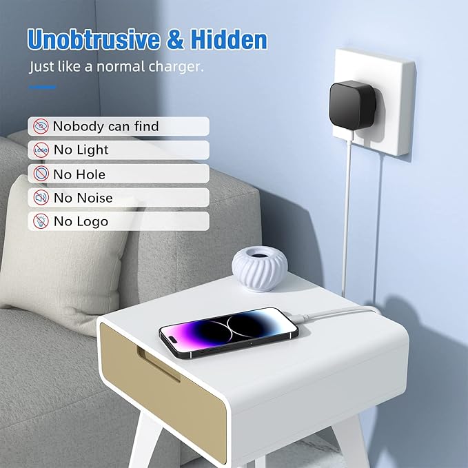 LIZVIE Phone Charger, 1080P Motion Detection & Night Vision/2.4G WiFi, 170° Wide-Angle SD Storage/Free App Remote View for Indoor Home/Office/Pets Security.