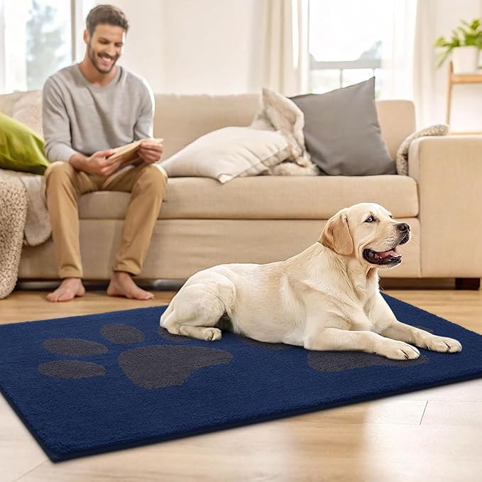 Buganda Dog Door Mat for Muddy Paws, Absorbent Dirt Trapper Washable Indoor Doormats, Non Slip Low-Profile Mud Mat for Dogs, Front Entrance Doormat for Inside Floor (40x32 Inches, Navy)