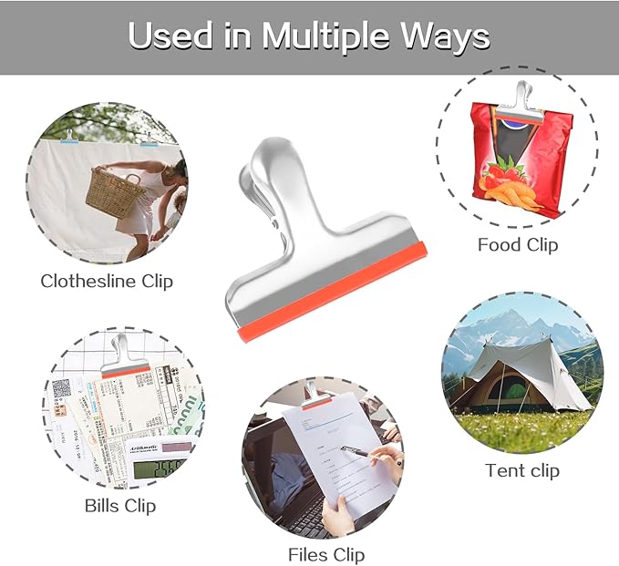 HOUSE AGAIN 12 Small Pack Stainless Steel Chip Bag Clips Covered with Silicone - NO More Sharp Edges - Color Coded for Food Bags - Air Tight Seal, Heavy Duty for Kitchen and Office, 2.5 Inches