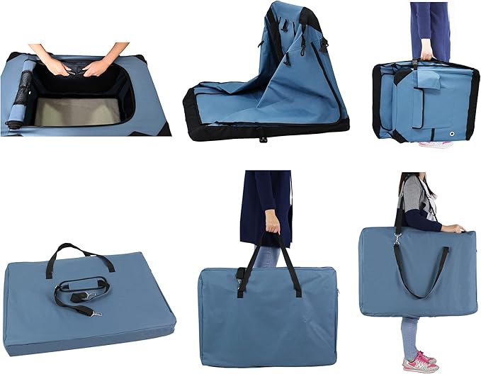 EliteField 4-Door Folding Soft Dog Crate with Curtains, Carrying Bag and Fleece Bed (2 Year Warranty), Indoor & Outdoor Pet Home (20" L x 14" W x 14" H, Blue Gray+4 Door Curtains)