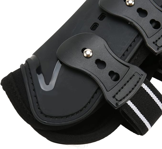 Horse Leg Guard, Horse Leg Protector Shock Absorption Breathable Open Front Tendon Boots for Jumping Show Riding, PU Shell Front Back Wrap Protective Boots Guards (L)
