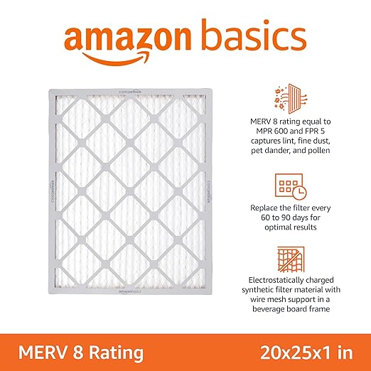 Amazon Basics 20x25x1 Air Filter 6 Pack, MERV 8 AC Furnace Filters