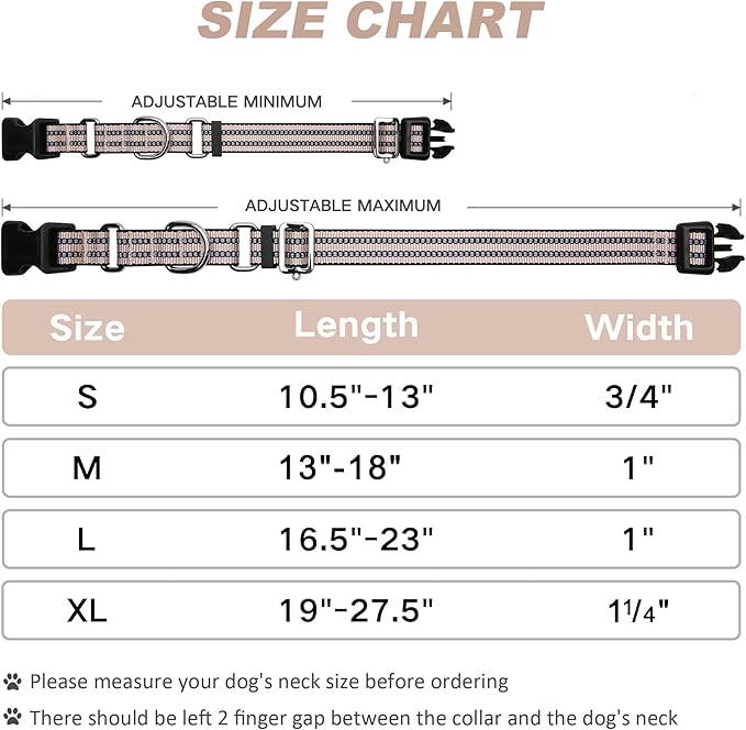 Martingale Dog Collar, Adjustable Nylon Reflective Collar with Quick Release Buckle (Pink Ivory, Small)