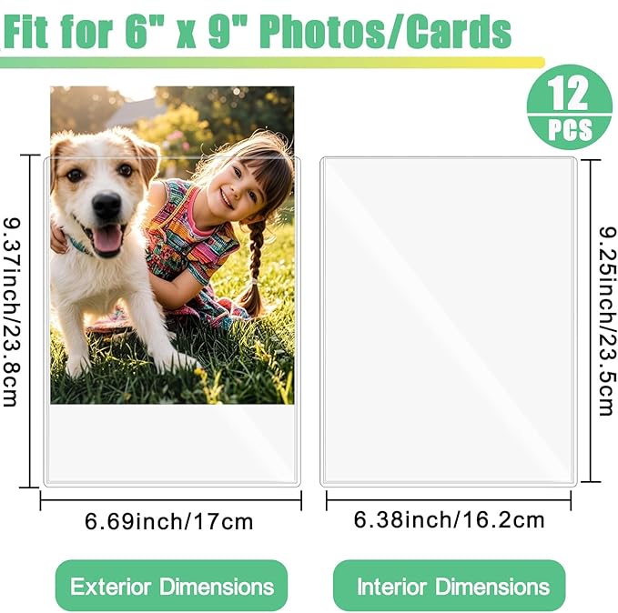 12PCS 6" x 9" Clear Rigid Card Sleeves – Waterproof Hard Plastic Protectors for Postcards, Prints, Photos, Trading & Sports Cards – Top Load Jumbo Sheet Holders