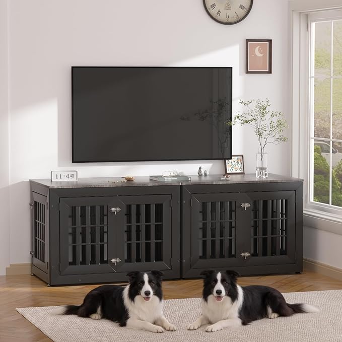 38" Heavy Duty Dog Crate Furniture for Small,Medium and Large Dogs,Rustic Wooden Dog Cage Kennel Indoor Furniture with Waterproof Top,Decorative Pet House Side End Table (Black & Grey)