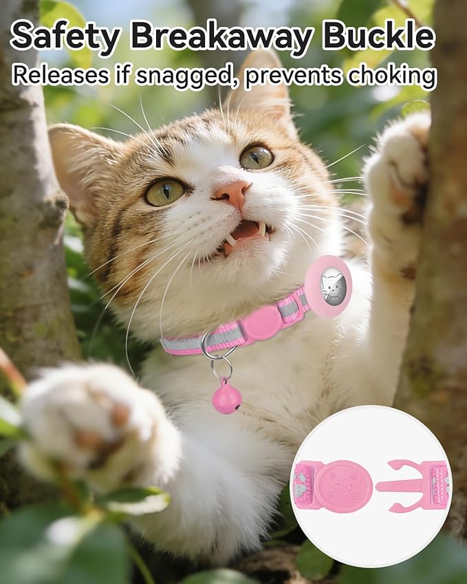 Joytale AirTag Cat Collar 2 Pack with Breakaway Safety Buckle, Reflective Cats Collar with AirTag Holder, Adjustable 7.5-12.5 Inch, Anti-Fraying Lightweight for Girl Boy Kitten, Pink