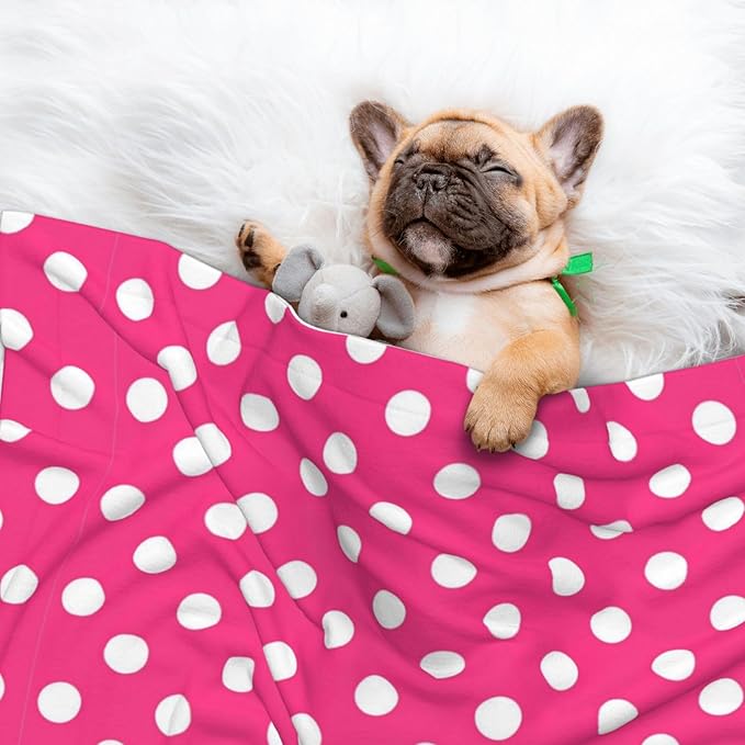 Double Sided Pet Bed Blanket for Added Cushion Warmth, Pink Polka Dot, Reversible Cover with Textured Dot Surface for Existing Beds Standalone Mat
