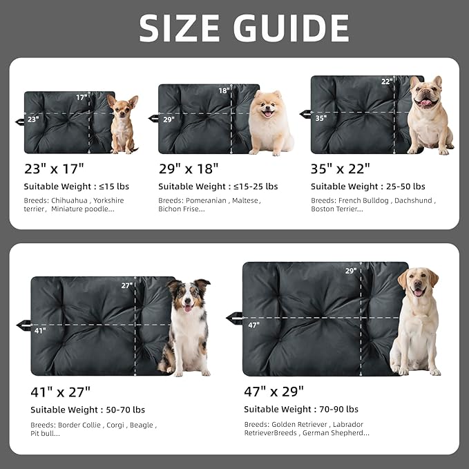 Chew Resistant Dog Bed for Small/Medium Dogs - Durable 29”x18” Kennel Pad with Soft Plush Filling, Machine Washable Crate Mat for Aggressive Chewers, Indoor Outdoor Pet Bed, Black