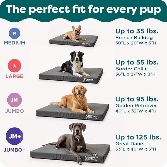 Furhaven Water-Resistant Orthopedic Dog Bed for Large Dogs w/ Removable Washable Cover, For Dogs Up to 95 lbs - Indoor/Outdoor Logo Print Oxford Polycanvas Mattress - Stone Gray, Jumbo/XL