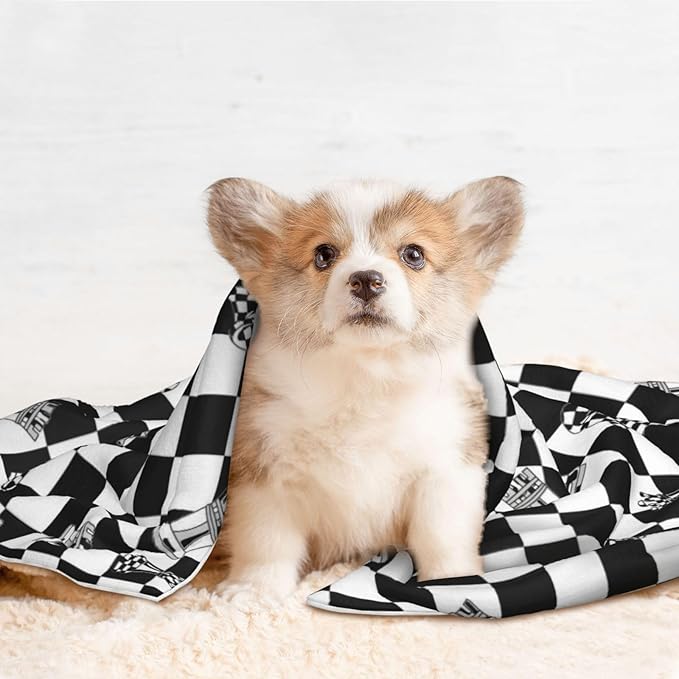 Double Sided Pet Mat for Dog Bed Topper Cat Blanket Furniture Protector, Checkered Race Waving Flag, Reversible Plush with Tactile Dot Pattern for Style Change