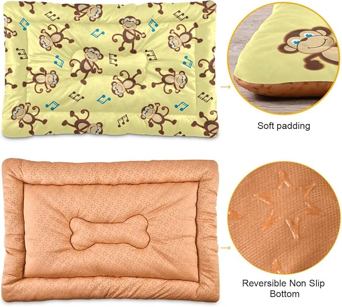Pet Bed Dancing Monkey Music Notes Dog Bed Mat Absorbing Non Slip Pad Pet Sleeping Mat for Small, Medium, and Large Dogs Puppy Cat 36 in x 24 in