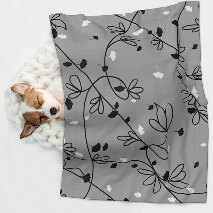 Floral Throw Blanket - Ginkgo Leaf Vine Blanket for Dog Cat Pet Blankets 23x16 for Couch Sofa Bed