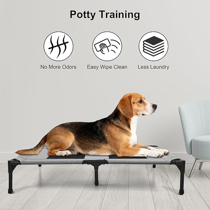 Raised Dog Bed Cooling Cot for Indoor Outdoor Use Portable Waterproof Mesh Pet Bed Washable for Large Medium Small Dogs, Grey