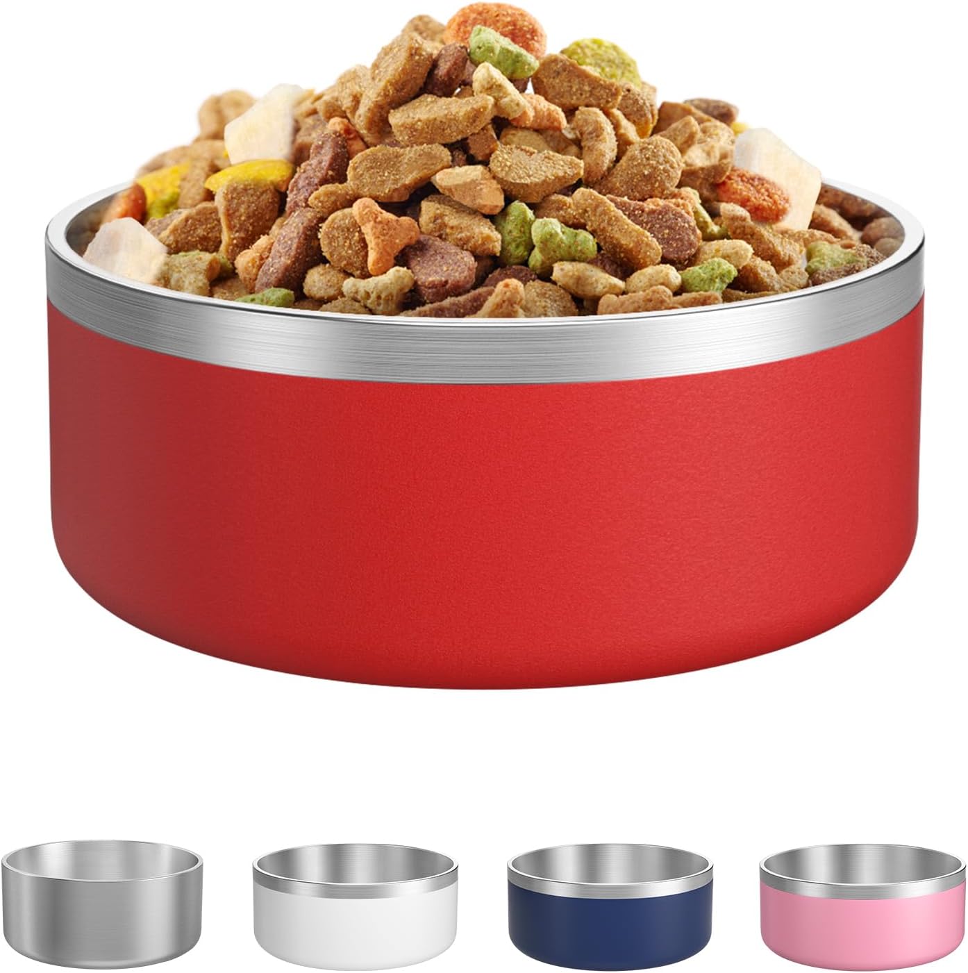 LIANLAI Dog Bowls, Rust-Resistant Stainless Steel Dog Bowls, Non-Slip Double-Walled Pet Dishes, Dishwasher Safe (Red，40 oz)
